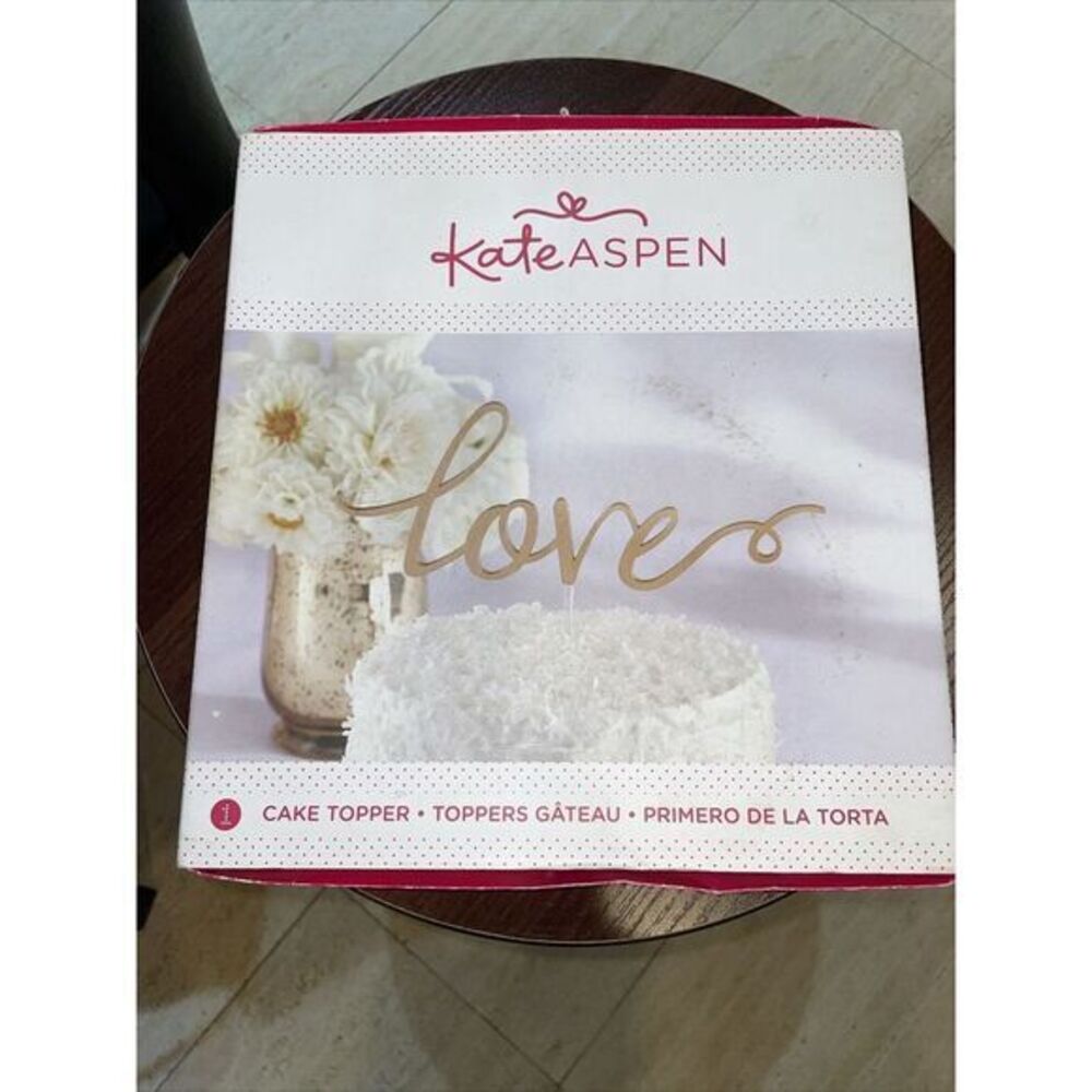 Kate Aspen Gold "Love" Acrylic‎ Cake Topper 7.85" H x 8.5" W  NEW